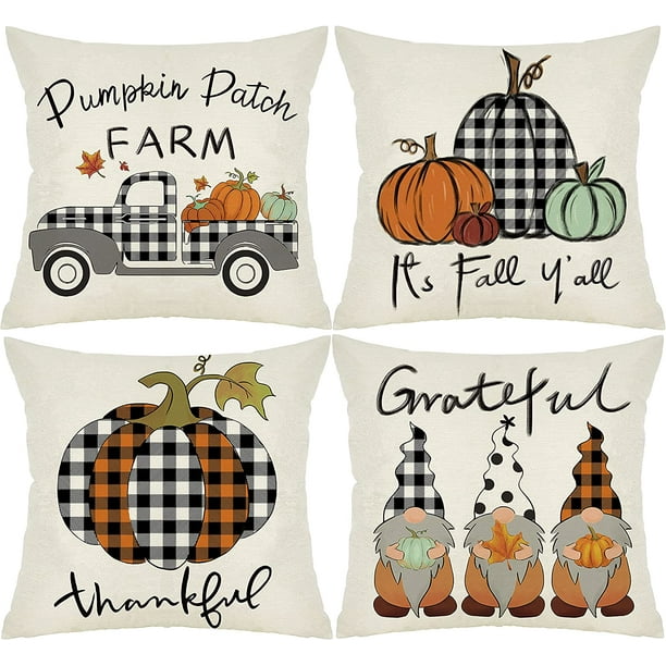 Fall Throw Pillow Covers 20x20 Set of 4 Decorative Pillow Case Pumpkin
