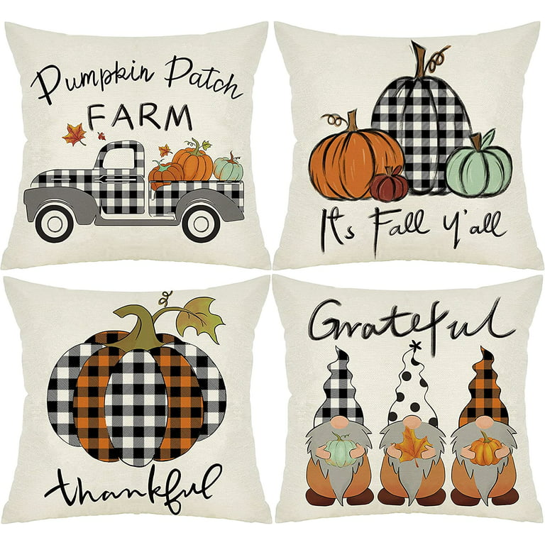 Fall Throw Pillow Covers 20x20 Set of 4 Decorative Pillow Case Pumpkin  Gnome Outdoor Pillow Cushion Cover for Sofa Couch Patio Porch Livingroom 
