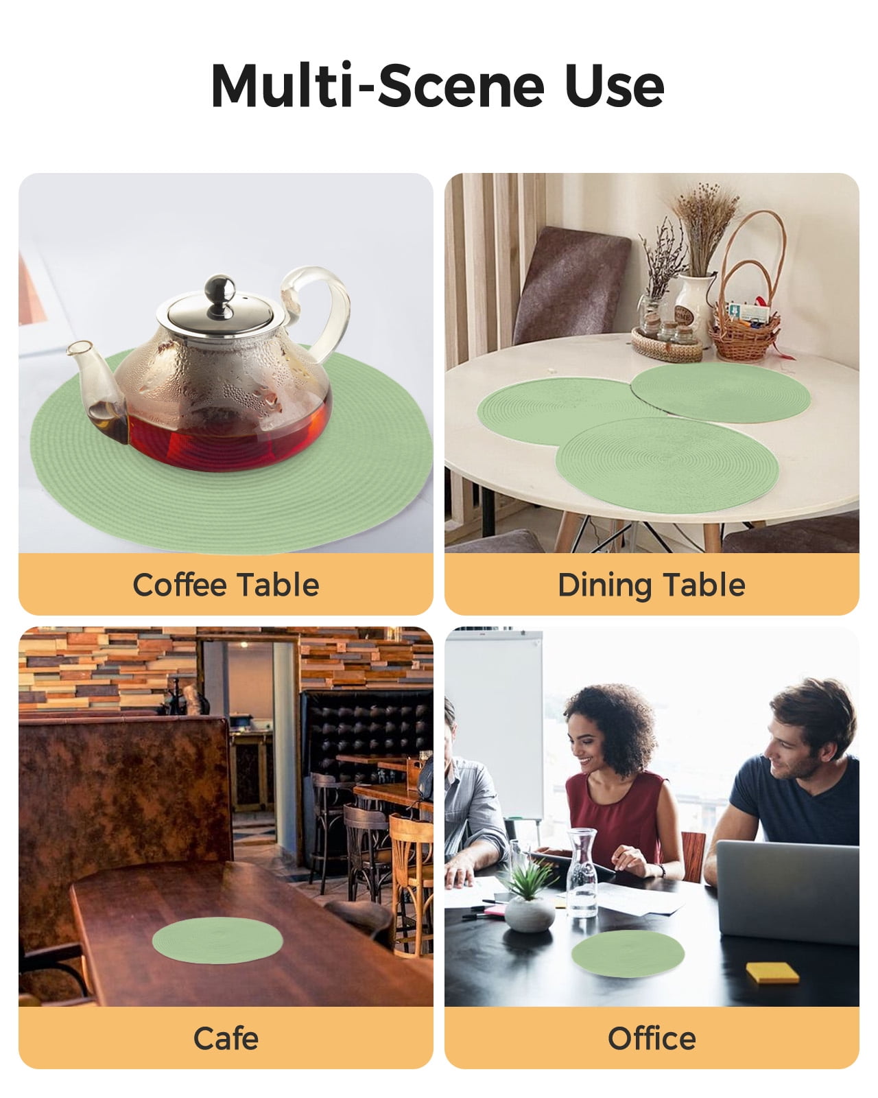 Round Placemats Set of 4 Sage Green Place Mats Washable Woven Placemat Solid Green Color Circle Braided Table Mat for Kitchen Dining Table Party Home Decor 15 Inch