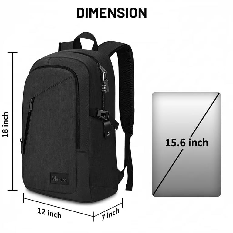 best backpack size for a 15.6 inch monitor laptop Mancro, 15.6in Laptop Backpack, Slim Business Computer Bag with Lock