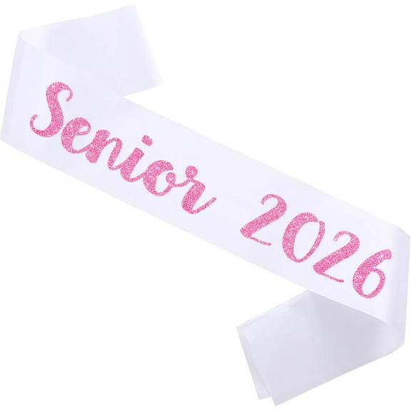 1 pcs Senior 2026 Sash, Glitter Pink Finally Graduated Senior Sash 2026 White for Graduation Party Decorations Supplies