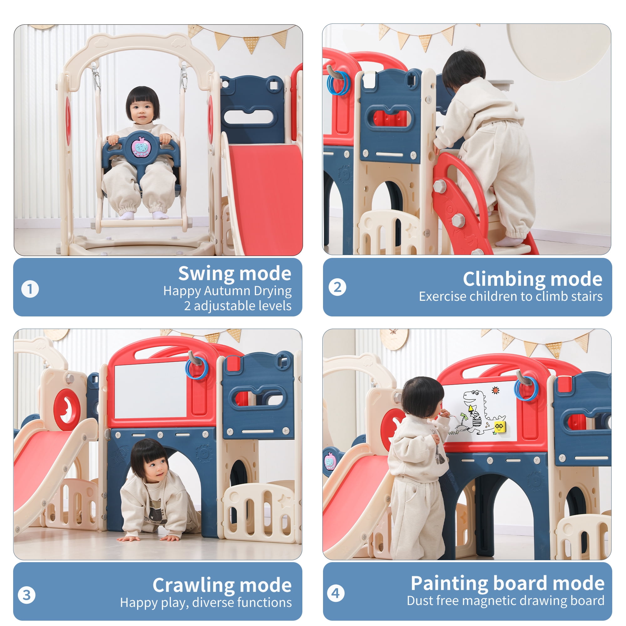12 in 1 Toddler Playset Swing & Slide, Indoor/Outdoor Climber Crawl Tunnel for 1-3 Year Olds, Eco-Friendly Backyard Playground