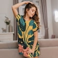 thumbnail image 3 of Balery Cat Hiding In Potted Plants Camisón de manga corta con cuello redondo para mujer, cómodo y elegante., 3 of 6