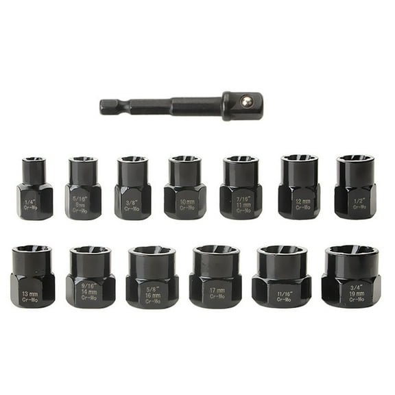 14Pcs Bolt & Nut Remover Stripped Lug Remover Socket Set for Removing Damaged