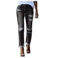 thumbnail image 6 of Women's Ripped Skinny Jeans - Solid Color Denim Pants with Distressed Holes, Stretchy and Versatile for Daily Wear, 6 of 8