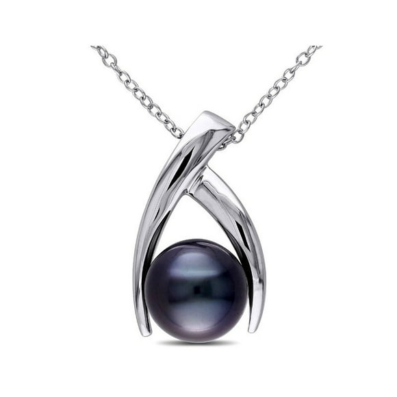 9-10mm Black Tahitian Cultured Pearl Pendant Necklace with Sterling Silver ChainSilver