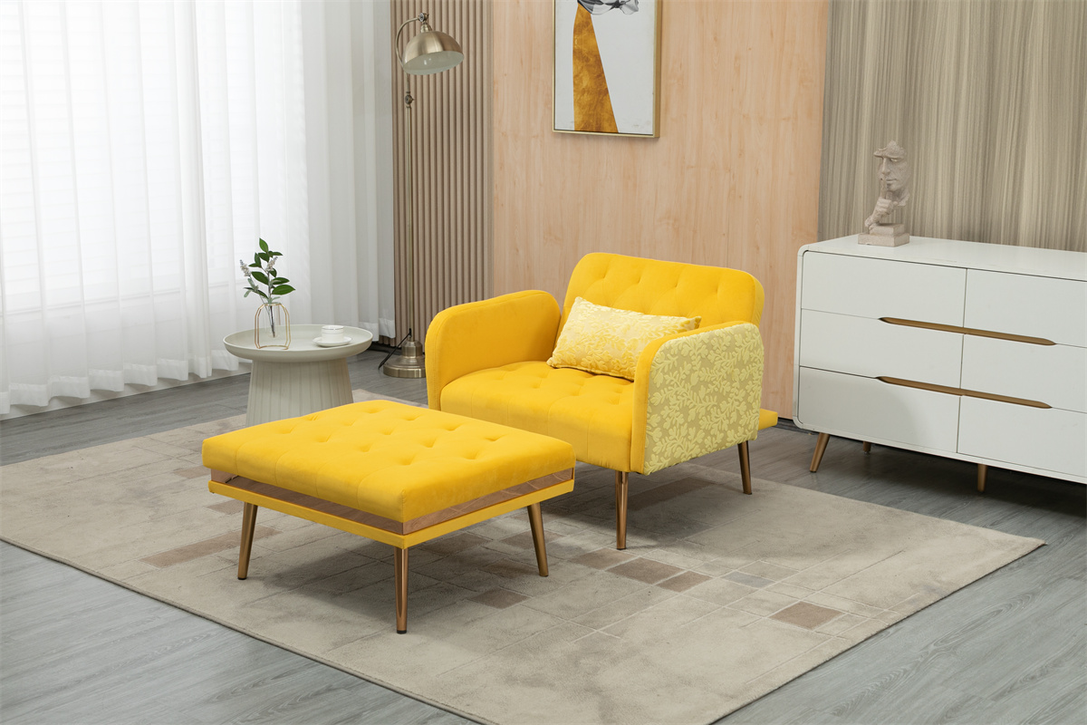 Chaise Lounge Chair Indoor, Modern Single Sofa Bed with Metal Legs