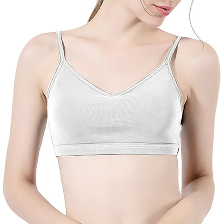 BYHONG V Neck Sports Bras for Women Thin Straps Padded Yoga Bra Basic Wireless Bra Camisole White XL