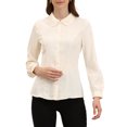 thumbnail image 5 of CURVOSPORT Women's Button Down Shirt Peter Pan Collar Long Sleeve Princess Line Blouse XS Beige, 5 of 8
