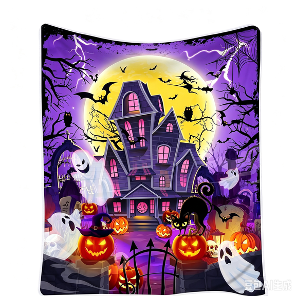 Haunted House Halloween Scene Print Flannel Throw Blanket, Soft Cozy Blanket, Warm Plush Throw for Sofa Couch Bed Travel Camping, All Season