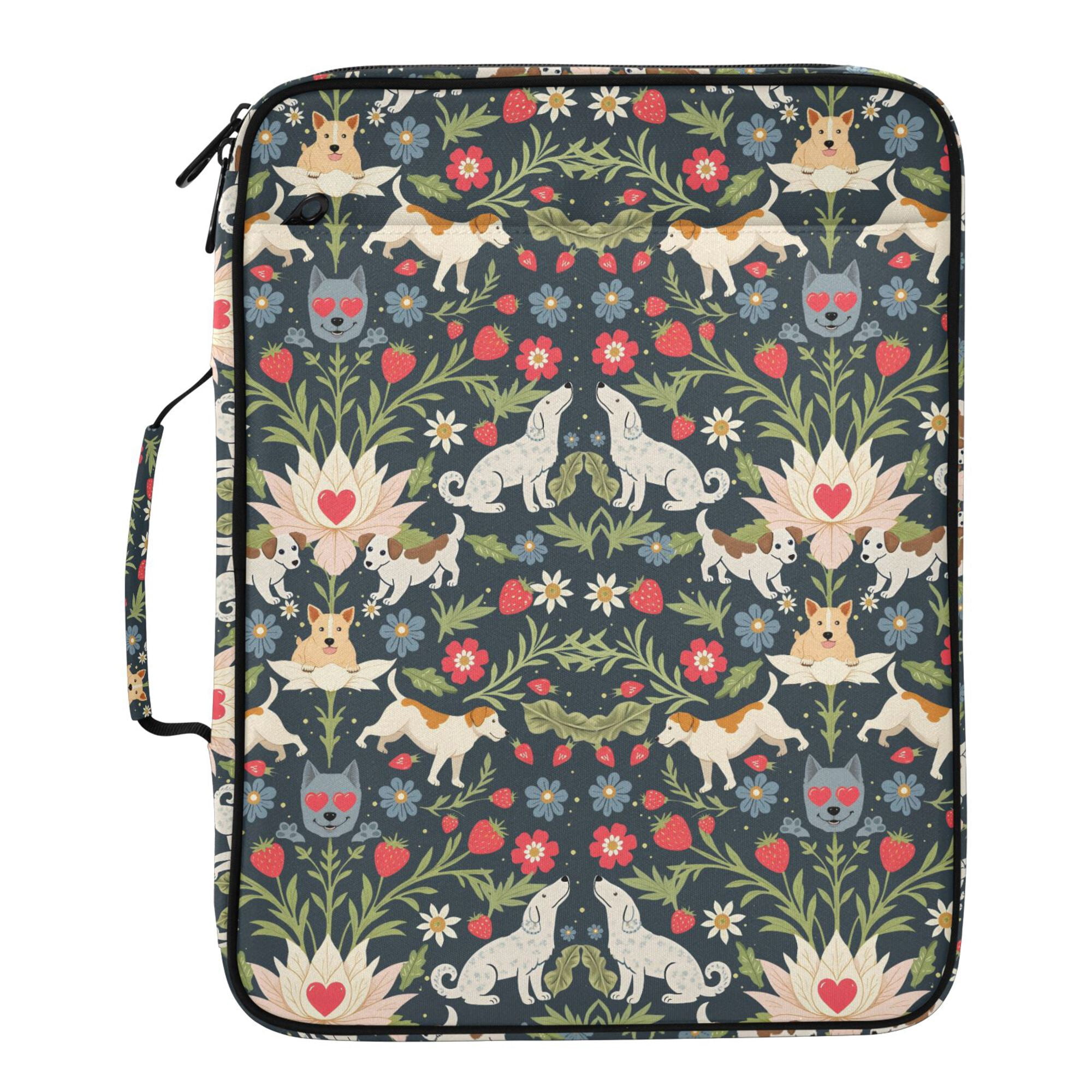 FORMRS Accordion File Folder A4 Size 7-Pocket Expanding Document Organizer Bag with 3 Ring Binder, Floral Dogs Pattern