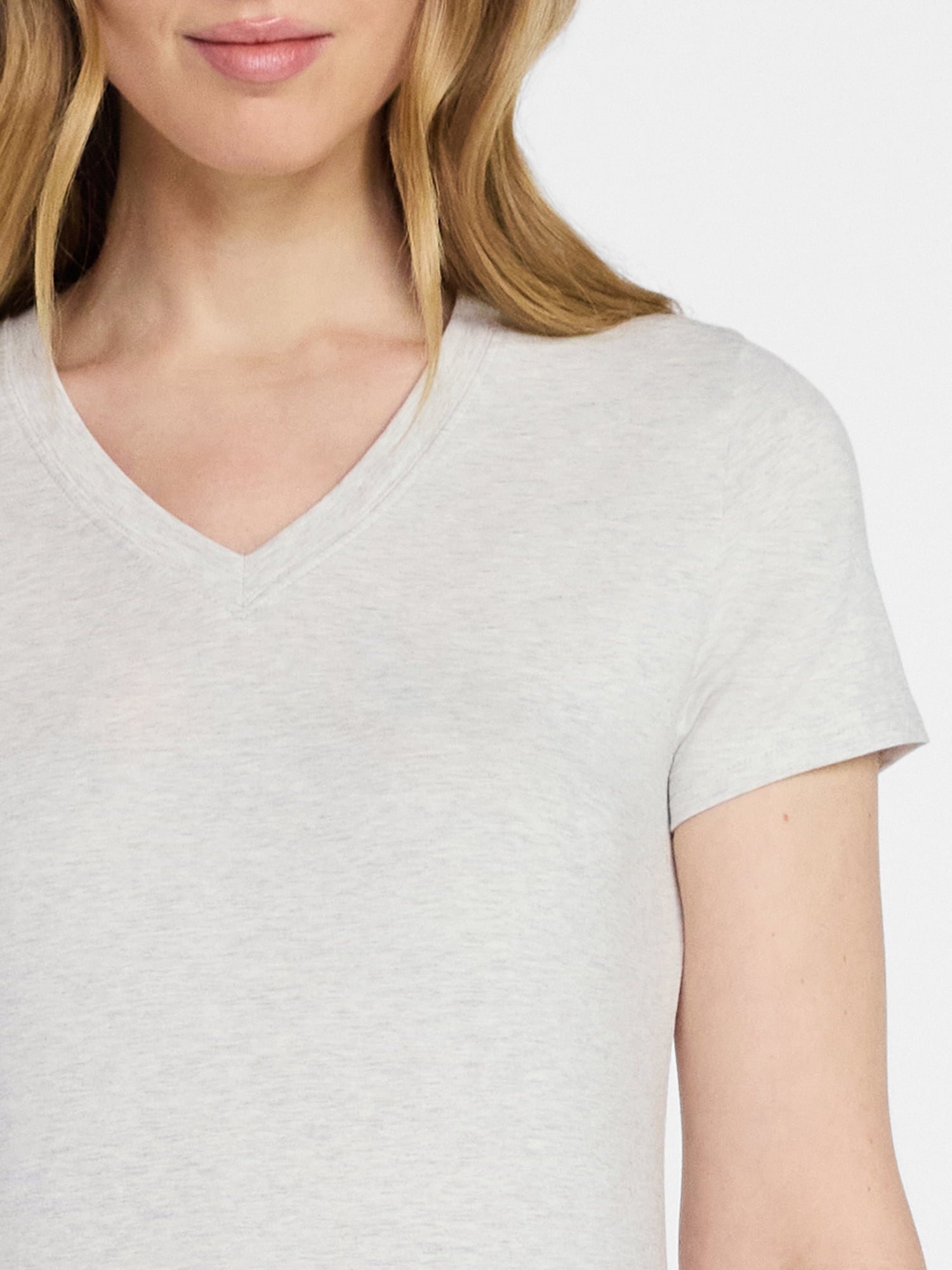 Time and Tru Women's Slim V Neck Tee with Short Sleeves, Sizes XS-XXXL