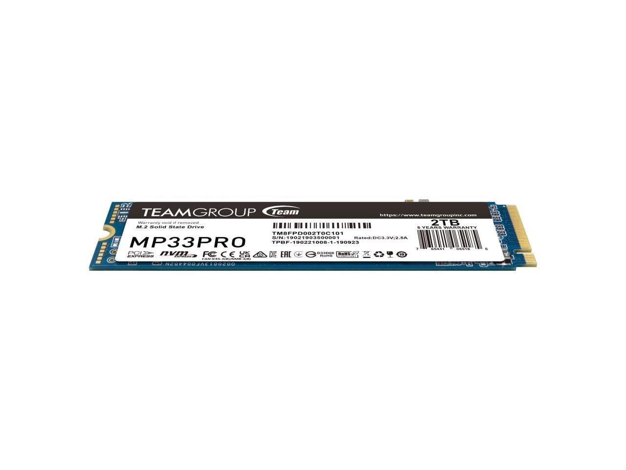 Team Group MP33 PRO M.2 2280 2TB PCIe 3.0 x4 with NVMe 1.3 3D NAND Internal Solid State Drive (SSD) TM8FPD002T0C101
