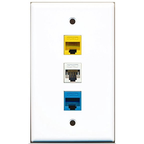 RiteAV - 1 Port Cat5e Ethernet White 1 Cat5e Ethernet Blue 1 Cat5e Ethernet Yellow Wall Plate