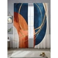 thumbnail image 2 of Abstract Graffiti Sheer Curtains for Living Room Bedroom, Light-filtering Sheer Curtain, Stripe Vintage Orange Blue Simple Shape Rod Pocket Voile Window Treatment Drapes, 52’’Wx108’’L, 2 Panels Set, 2 of 7