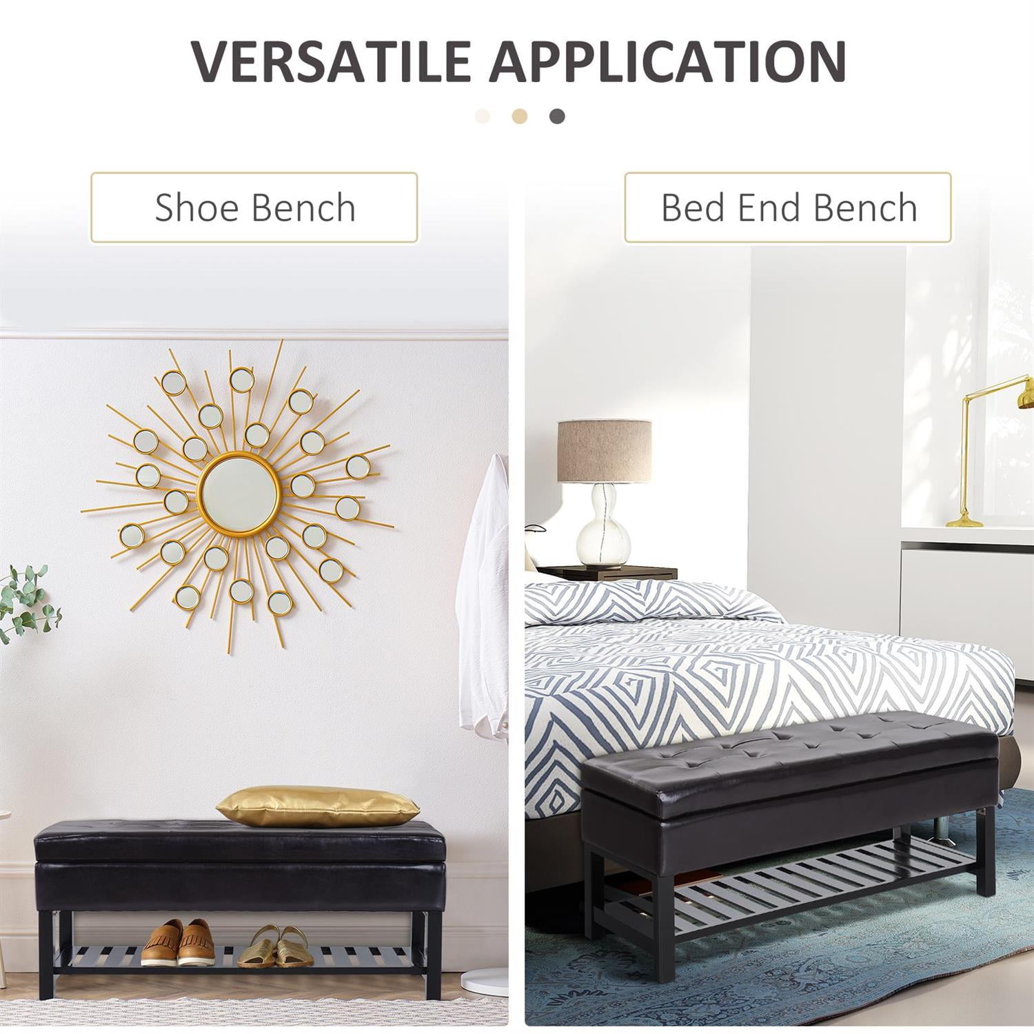 Demi Bonn 44" Faux Leather Ottoman Storage Bench with Shoe Rack, Comfortable Seating & Storage for Home & Office, Spacious Storage, Brown