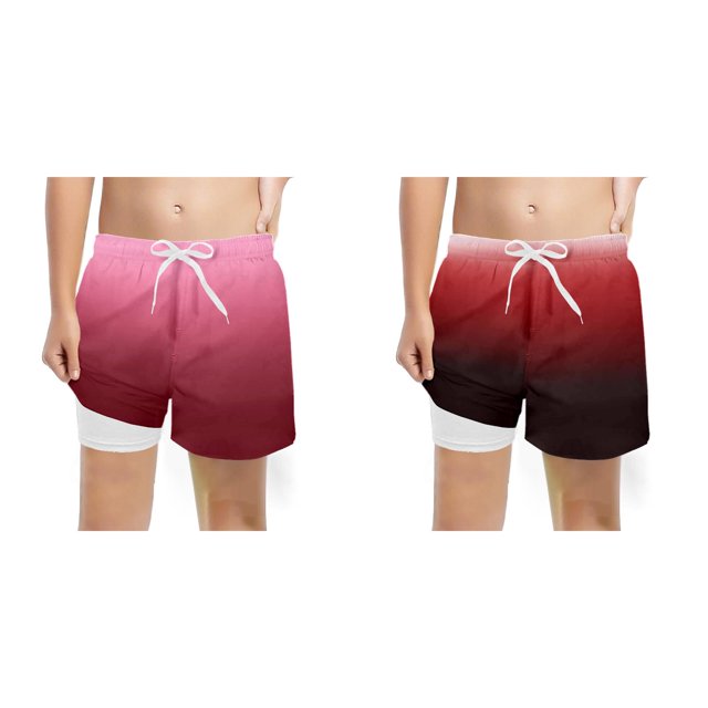 (2-Pack) Rinsvye Boys Swim Shorts Gradient Color Beachwear Elastic Waist Quick-Dry Swimming Trunks Loose Fit Summer Pool Party Apparel