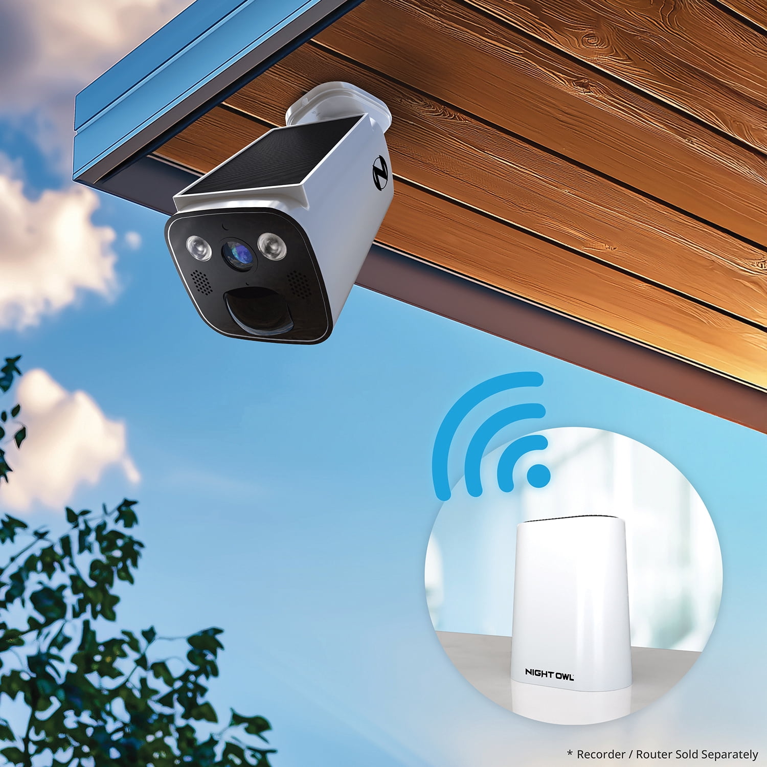 Night Owl Solar Powered Wire Free 2K Camera with Spotlight and 2-Way Audio -White