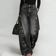 thumbnail image 2 of VBVC Women's High Waisted Eyelet Wide Leg Jeans , Vintage Streetwear Denim Pants For Women,Ladies' Wide Leg Baggy Trousers with Pockets,Black,S-3XL, 2 of 8