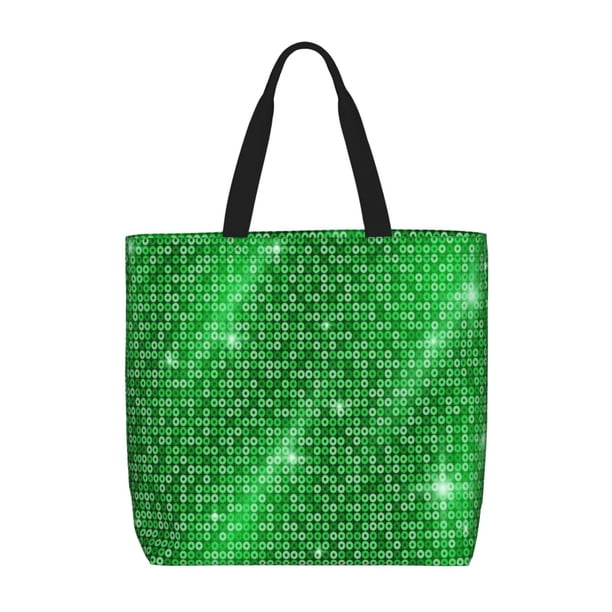 Fotbe Shiny round green sequins Bolsa Tote con Estampado para Mujer, Bolsos con Cremallera, Bolsa de Hombro Casual de Gran Capacidad con Bolsillos Internos