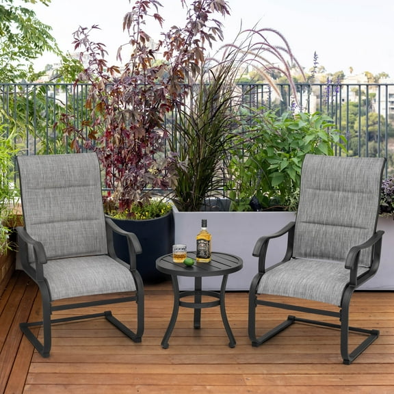 Nuu Garden 3 Pieces Outdoor Bistro Set Textilene Chairs with Iron Side Table for Pool Beach Backyard Balcony Porch Deck Garden, Light Gray and Black