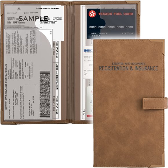 Titular de tarjeta de registro y seguro de automóvil PlusXpres Brown