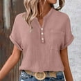 thumbnail image 6 of Ltctricy Summer Tops for Women Fashion V Neck Quarter Button Pleated Short Sleeve T Shirts Soft Casual Tunic Tees, 6 of 7