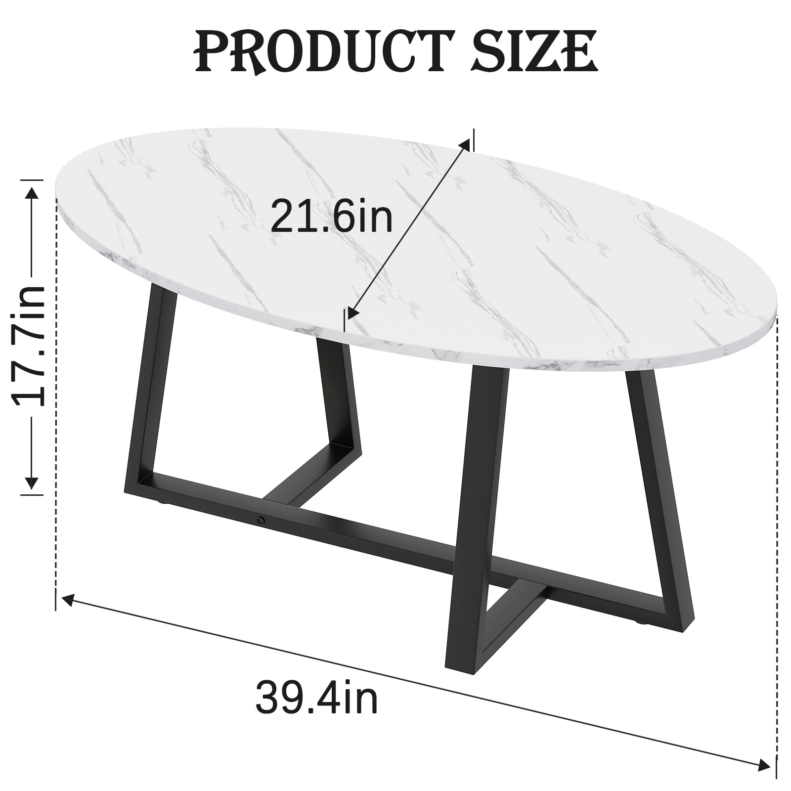 Wolawu Black Faux Marble Rectangular Tea Table, High-Density MDF Top, Solid Metal Sled Frame, Modern Industrial Design