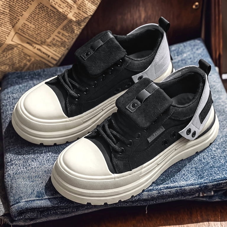 Men's Low‑top Platform Casual Sneakers, Lace‑up Board Shoes with Flip ...