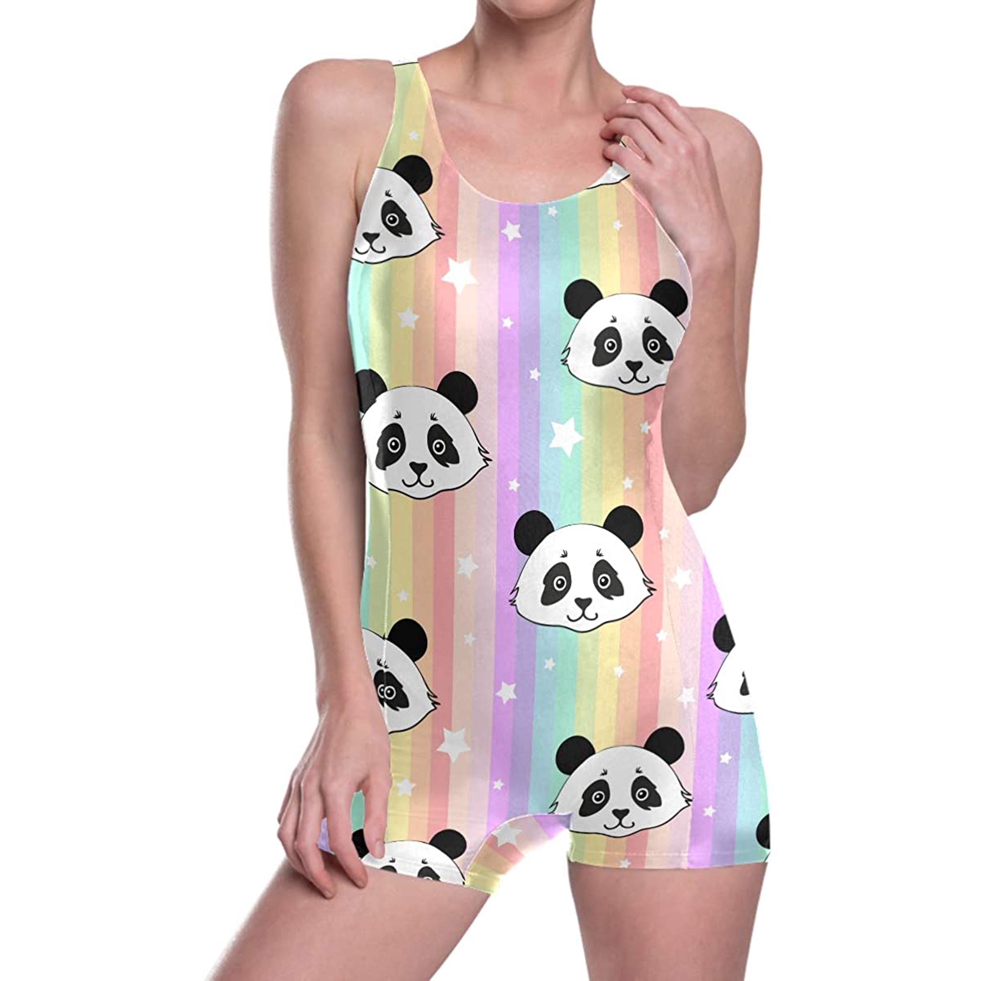 Womens Cute Panda Star One Piece Swimsuit Rainbow Stripes Boyleg Athletic Swimwear Bathing Suit Walmart Canada