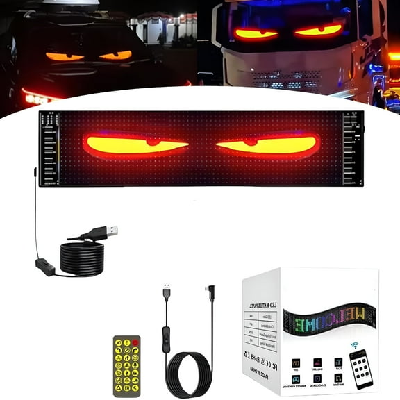 HIBIBUD LED Eyes for Truck Windshield, Devil Eyes Light for Cars, Flexible LED Digital Display, Colorful Eye Lamp Soft Screen for Car Windows (1pc, 16 * 64 cm/3.6 * 14.7in)