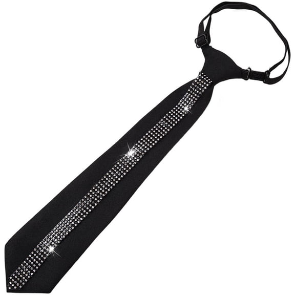 Vjnyvs Elegant Black Rhinestone Tie Adjustable Neck Ties For Women Men For Casual, Business Shirt Bowtie Accessories