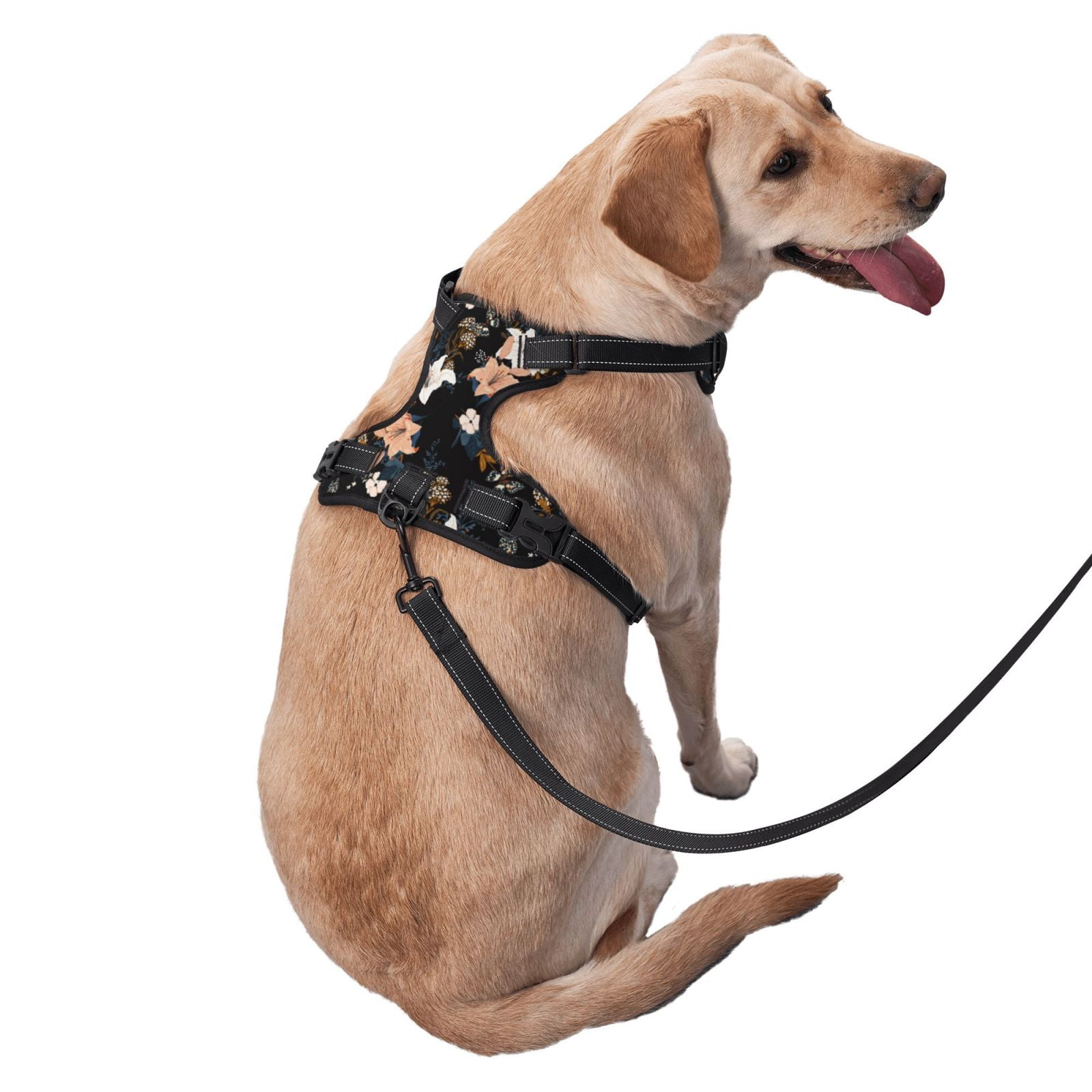 Kdxio Lilies Flowers Print No Pull Dog Harness Adjustable Reflective Oxford Easy Control Medium Large Dog Harness for Training and Everyday-Medium