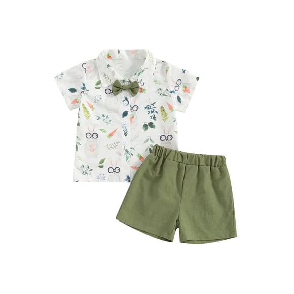 Gupgi 2Pcs Toddler Baby Boy Easter Outfit 12 18 24 Months 3 4 Years Kid Short Sleeve Bowtie Carrot Bunny Shirt Elastic Waist Shorts