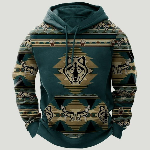 Meichang Aztec Graphic Hoodies for Men Western Cowboy Retro Sweatshirts Long Sleeve Geometric Ethnic Pullover Tops Casual Y2k Sweatshirt Hoodies
