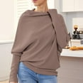 thumbnail image 6 of VISALY Knitted Pullover Sweaters Crochet Sweaters Light Weight Sweaters Casual Long Sleeve Tops Winter Knit Drop Shoulder Sweater Fall Boat Neck Sweater Running Sweatshirts Plain Sweatshirt Coffee S, 6 of 6