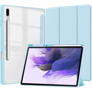 Étui de tablette mince pour Samsung Galaxy Tab S7 FE 2021/S7 Plus 2020 12.4 Inch avec coque arrière transparente, housse de protection antichoc avec porte-stylo S, réveil automatique/sommeil (bleu)