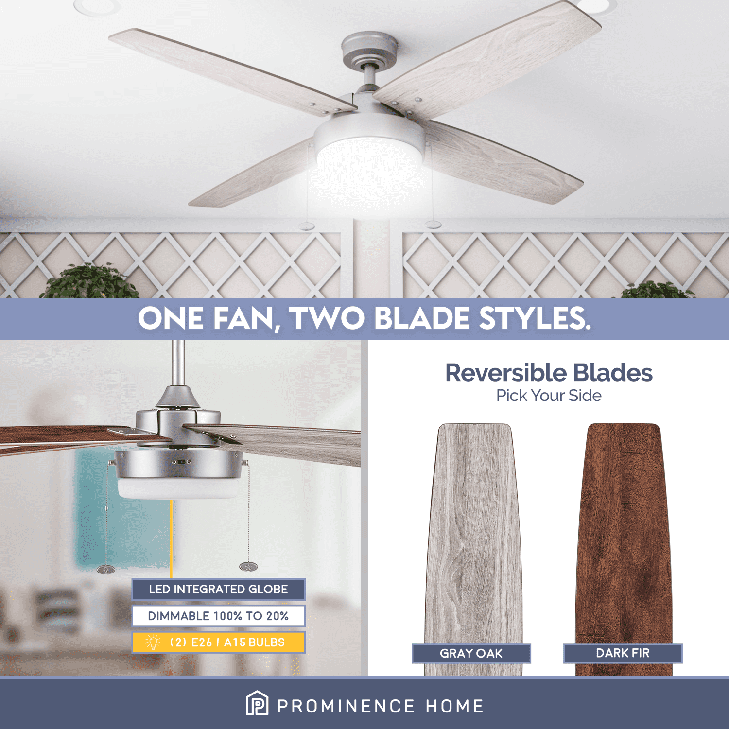 Prominence Home 52" Memphis Pewter Ceiling Fan, Pull Chain, 4 Blades