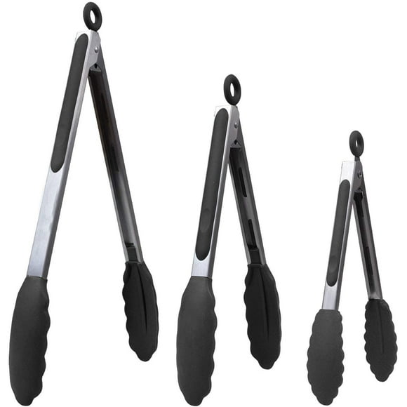 The Original Tongs, Set of 3-7,9,12 inches, Heavy Duty, 304 Stainless Steel Bbq and Kitchen Tongs with Silicone Tips (3 COLORS AVAILABLE)