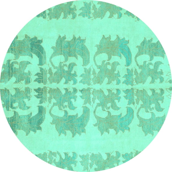 Ahgly Company Machine Washable Indoor Round Abstract Turquoise Blue Modern Area Rugs, 3' Round