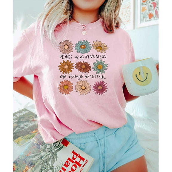 Floral Peace and Kindness Shirt, Be Kind Shirt, Positive Affirmation Shirt, Inspirational Tee, Women Crewneck