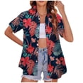 thumbnail image 2 of DHFJKG Women's Baggy Lapel Shirt Short Sleeve Summer Floral Print Button Down Beach Hawaii Vacation Clothes Trendy Tops, 2 of 5