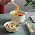 thumbnail image 4 of Juego de tazones de ramen para microondas con tapa, utensilios y bolsa térmica - Tazón grande de 33 oz, tazón pequeño de 16 oz, palillos, cuchara, tenedor - Material de fibra de paja - Kit de comida, 4 of 5