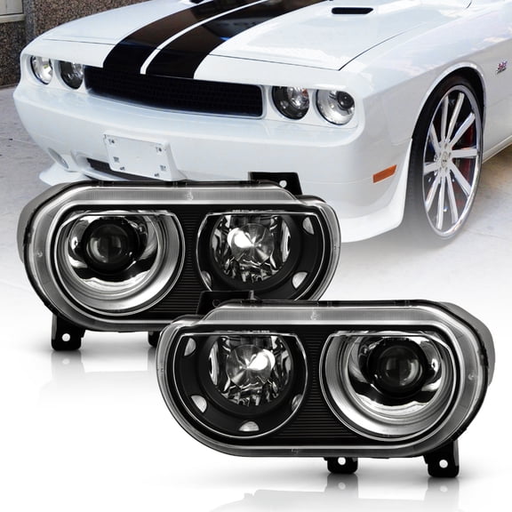 2008-2014 Dodge Challenger Xenon/HID Black Projector Headlights Headlamps Pair