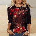 thumbnail image 2 of Enjoytime Valentine's Womens Blouses Casual Heart Printed Crewneck 3/4 Sleeve Shirts Lightweight Fashion Plus Size Tops Multicolor S, 2 of 5