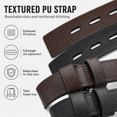 thumbnail image 5 of TRISJEM Men's Double Prong Belt, Big & Tall 39"-41" Waist, Textured PU Leather Belt with Breathable Elongated Slots, Adjustable Casual Work Belt for Jeans Work Pants, Black Dark Brown Orange, 3 Color, 5 of 8