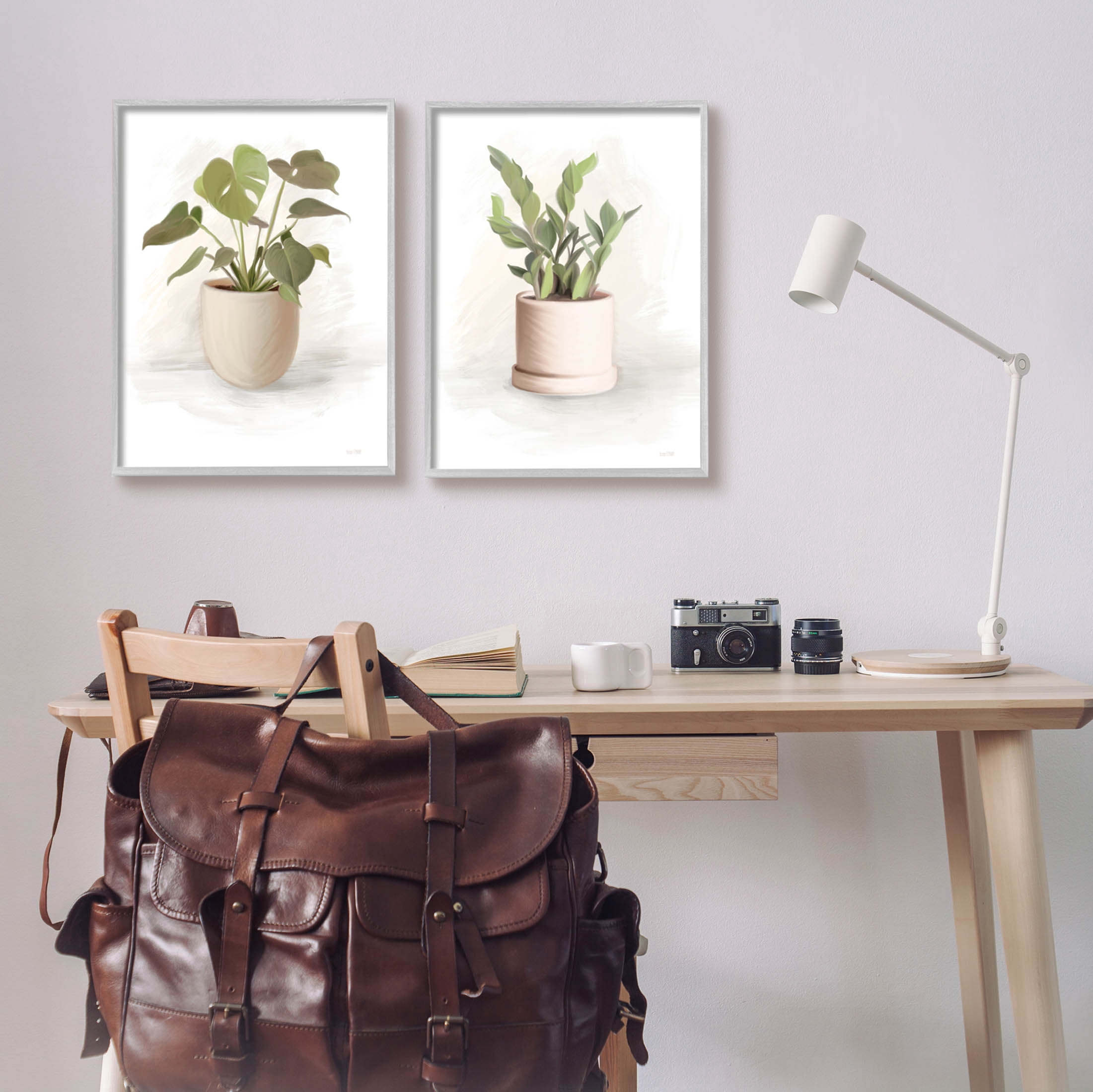 Stupell Industries Simple Cottage Potted Plants Graphic Art Gray Framed Art Print Wall Art, Set of 2, Design by House Fenway