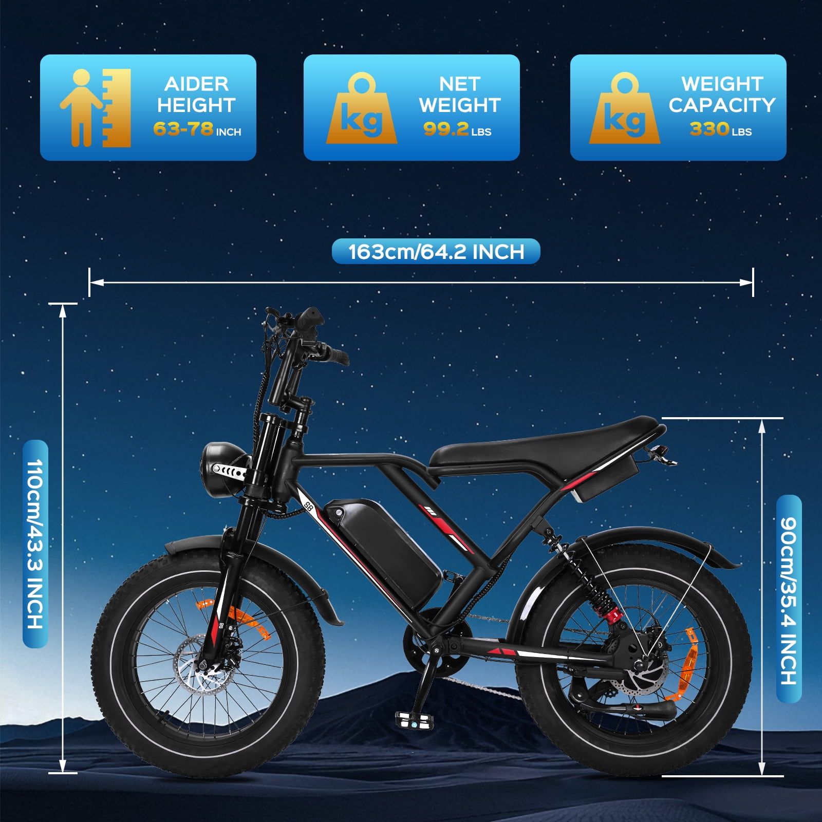 HiQiS S8 Electric Bike for Adult, 1000W 20" Fat Tire 48V 17.5AH Removable Battery, 31MPH Shimano 7 Speed Disc Brake Off-Road Mountain Ebike UL2849, Black