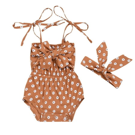 

Knosfe Baby 0-24M Cotton Summer Sleeveless One-Piece Floral Romper