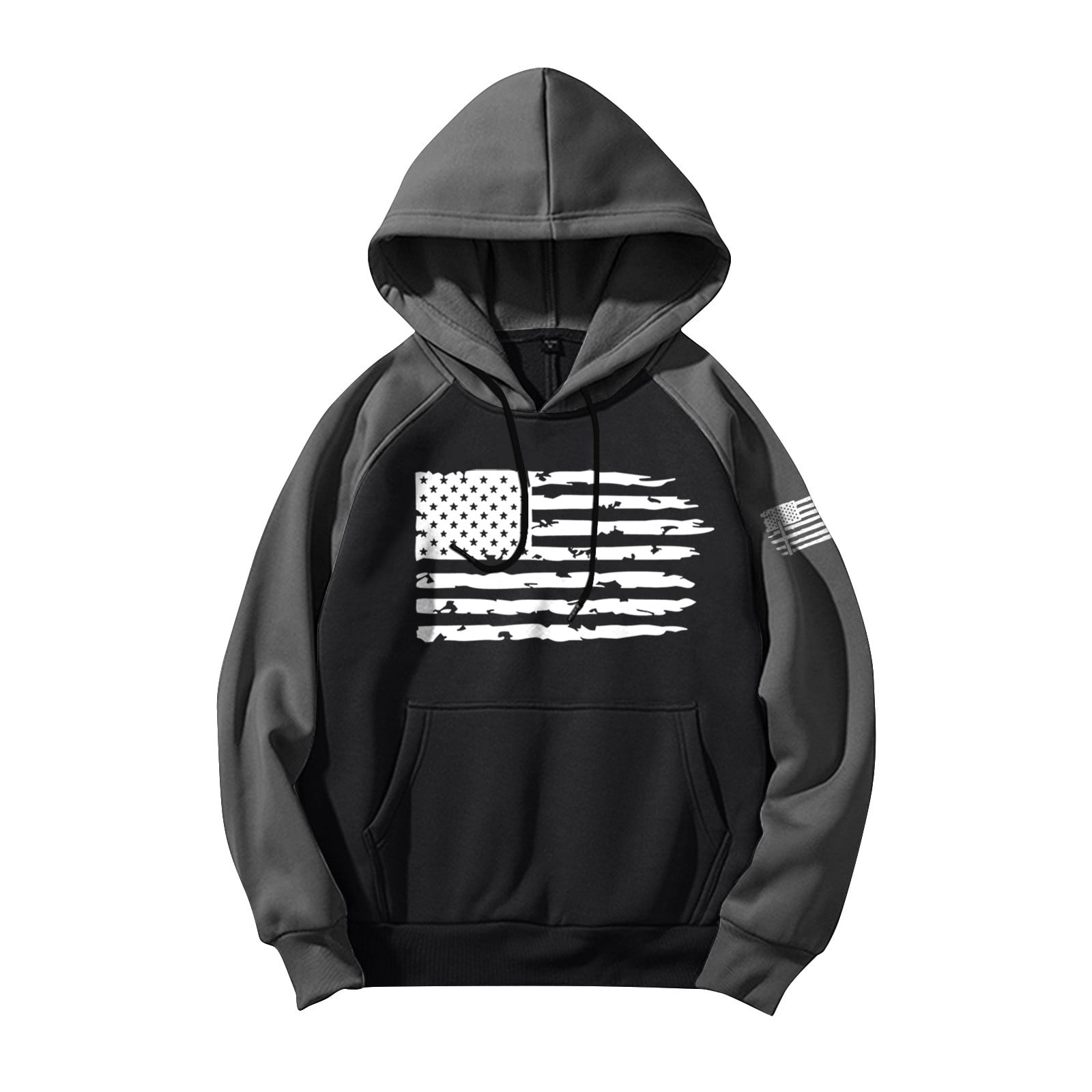 GIPQJK Mens Graphic Hoodies American Flag Print Hooded Sweatshirts 2024 Spring Trendy Patriotic Pullover Tops Usa Flag Multicolor Panel Hoodies Sweatshirts with Pockets,Black 5XL